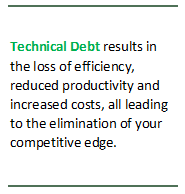 Technical Debt results in the loss of efficiency, reduced productivity and increased costs, all leading to the elimination of your competitive edge.